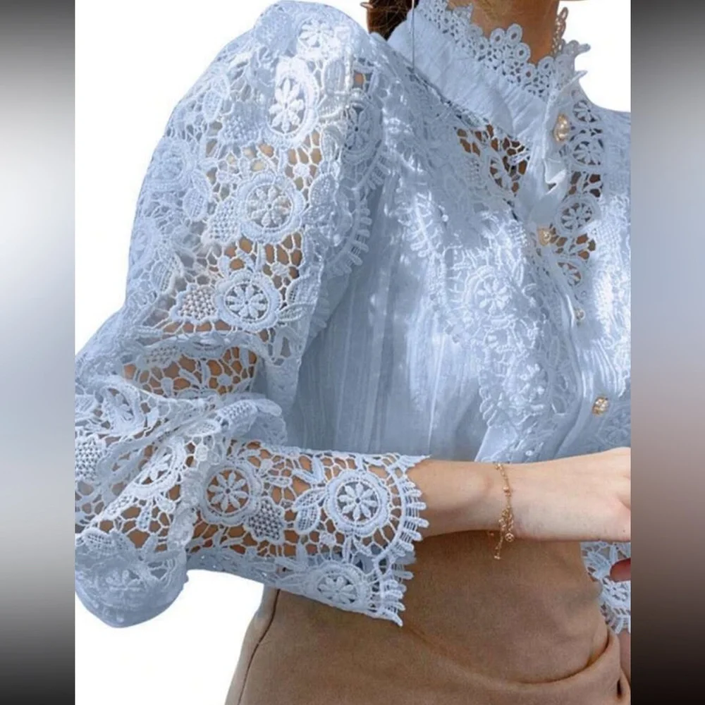Elegant Lace Light Blue Blouse